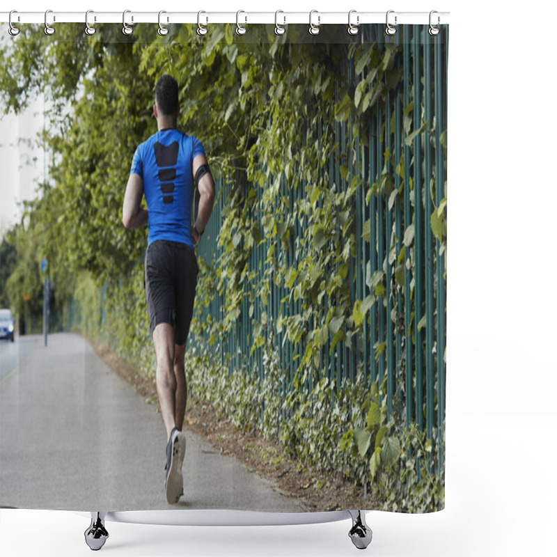 Personality  Back View Of Young Male Athlete Running In The Street Shower Curtains