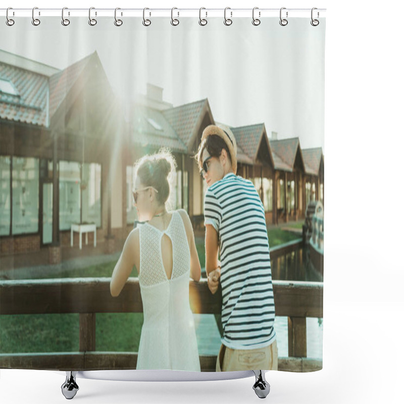 Personality  Couple Standing Together And Looking Away Shower Curtains