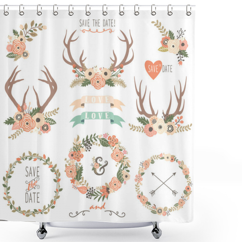 Personality  Wedding Floral Antlers Elements Shower Curtains