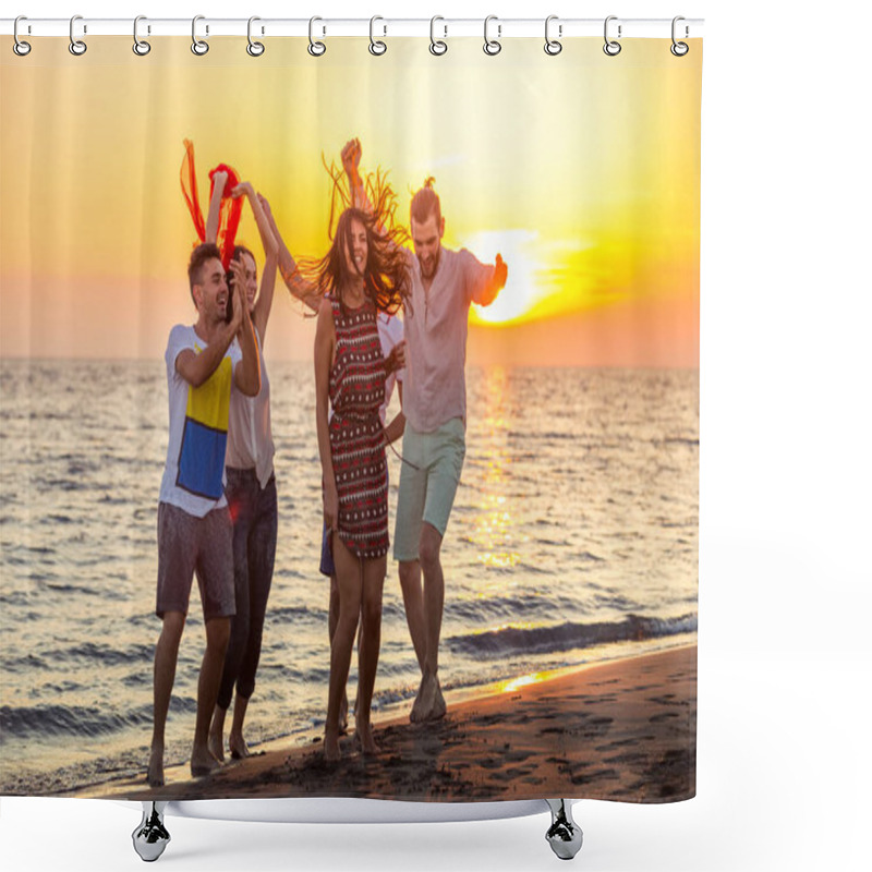 Personality  Young People Dancing On Beach  Shower Curtains