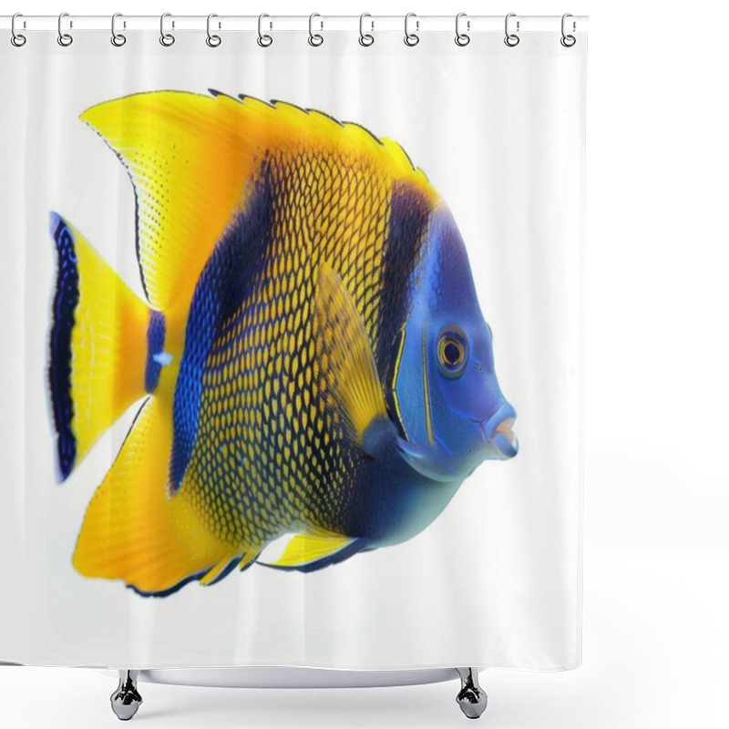 Personality  Vibrant Blue And Yellow Regal Angelfish Swimming Gracefully In Crystal-clear Water. Shower Curtains