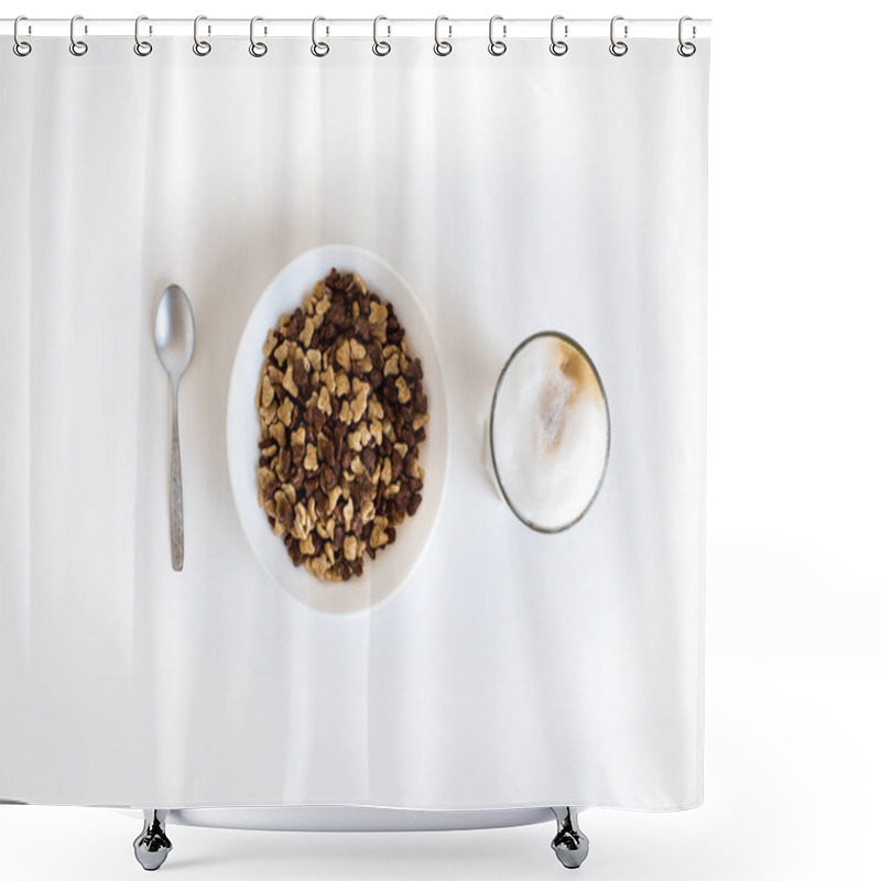 Personality  Glass Of Coffee And Cornflakes  Shower Curtains