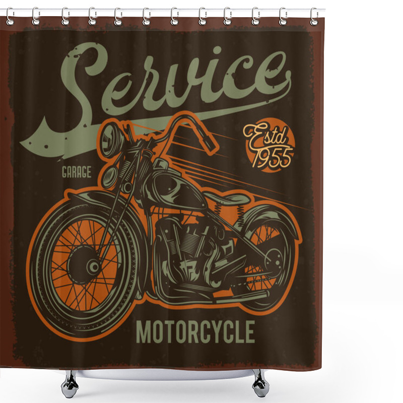 Personality  Original Vector Illustration In Retro Style. Classic American Motorcycle On Dark Background Shower Curtains