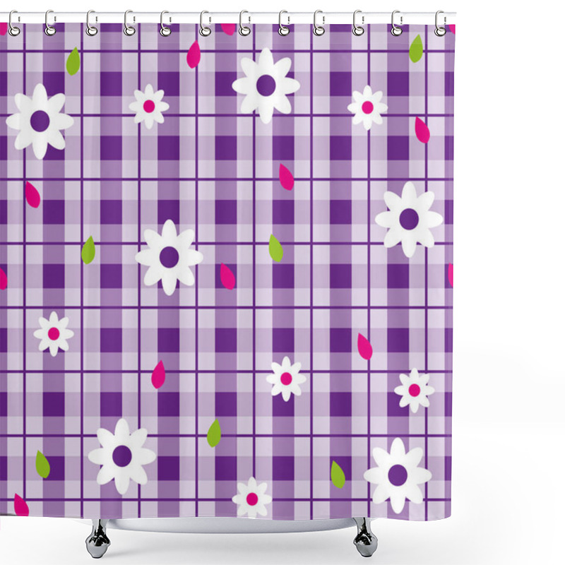 Personality  Floral Seamless Pattern With Plaid Background. Vector Template. Eps10 Shower Curtains