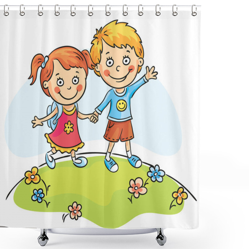 Personality  Happy Kids Walking Outdoors Shower Curtains