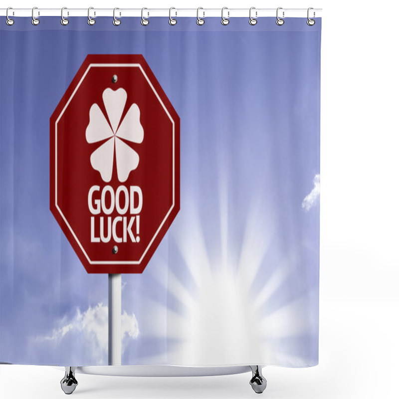 Personality  Good Luck With Leaf Icon Sign Shower Curtains