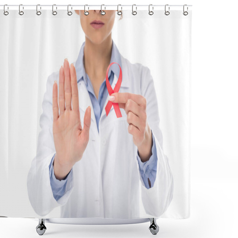 Personality  Doctor With Aids Ribbon Showing Stop Shower Curtains