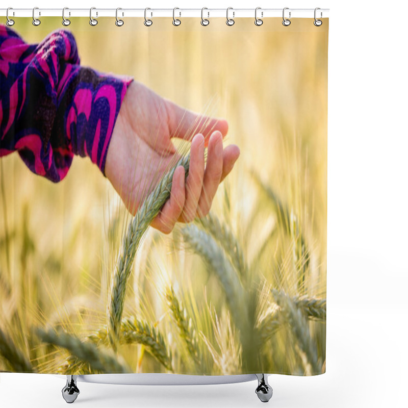 Personality  Young Woman Caressing Ripening Wheat Shower Curtains