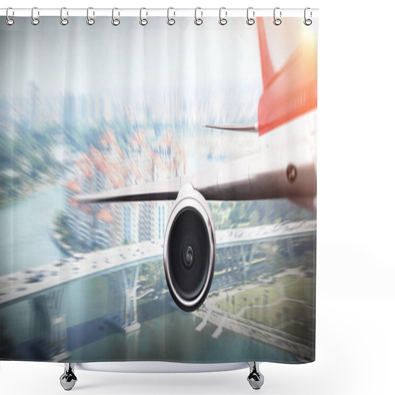 Personality  Airliner High In Sky . Mixed Media Shower Curtains