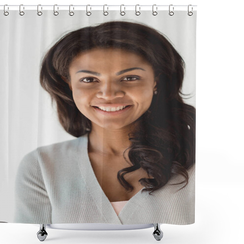 Personality  Smiling Young African American Woman Shower Curtains