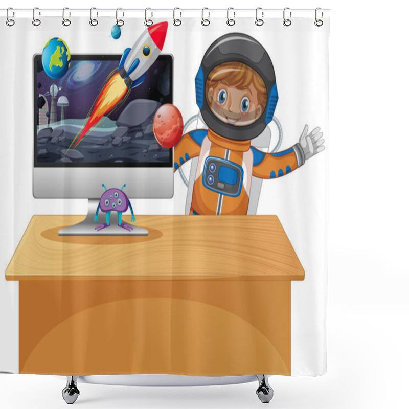 Personality  Computer With Space Scene Illustration Shower Curtains