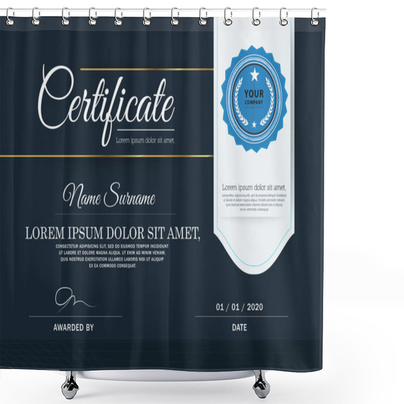 Personality  Dark Blue Certificate, Vector Certificate Template. Shower Curtains