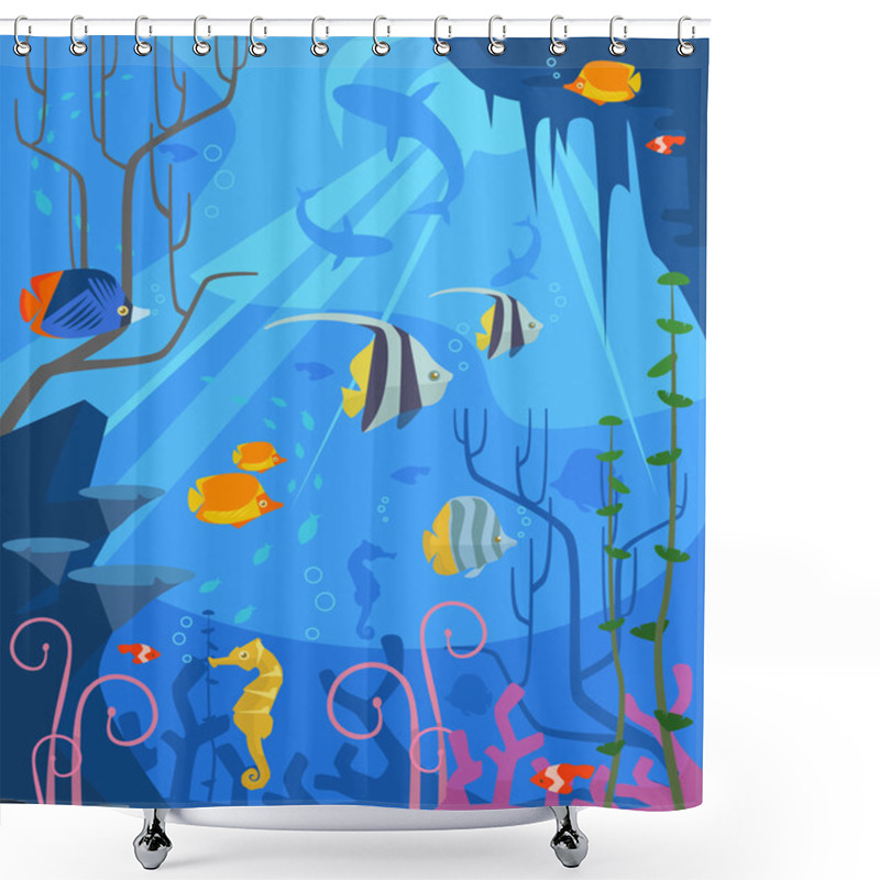 Personality  Underwater. Vector Flat Cartoon Illustration Shower Curtains