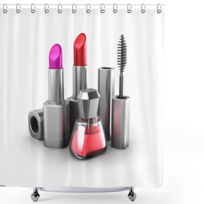 Personality  Beauty Products: Lipstick, Nail Polish And Mascara Shower Curtains