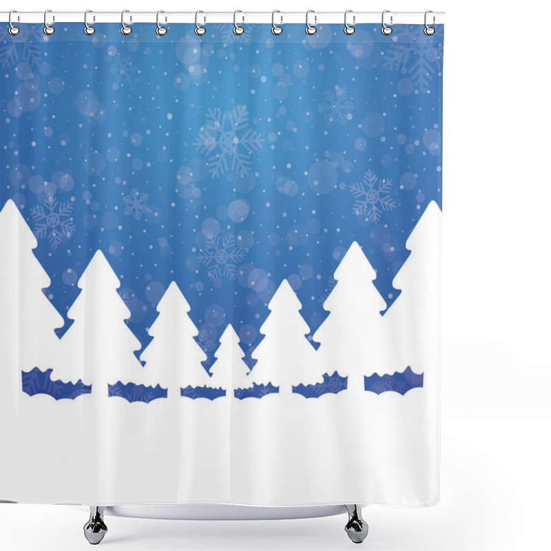 Personality  Tree Snow Stars Blue White Background Shower Curtains