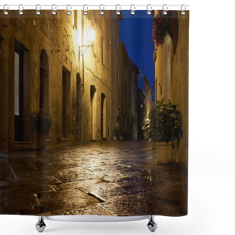 Personality  Illuminated Street Of Pienza Shower Curtains