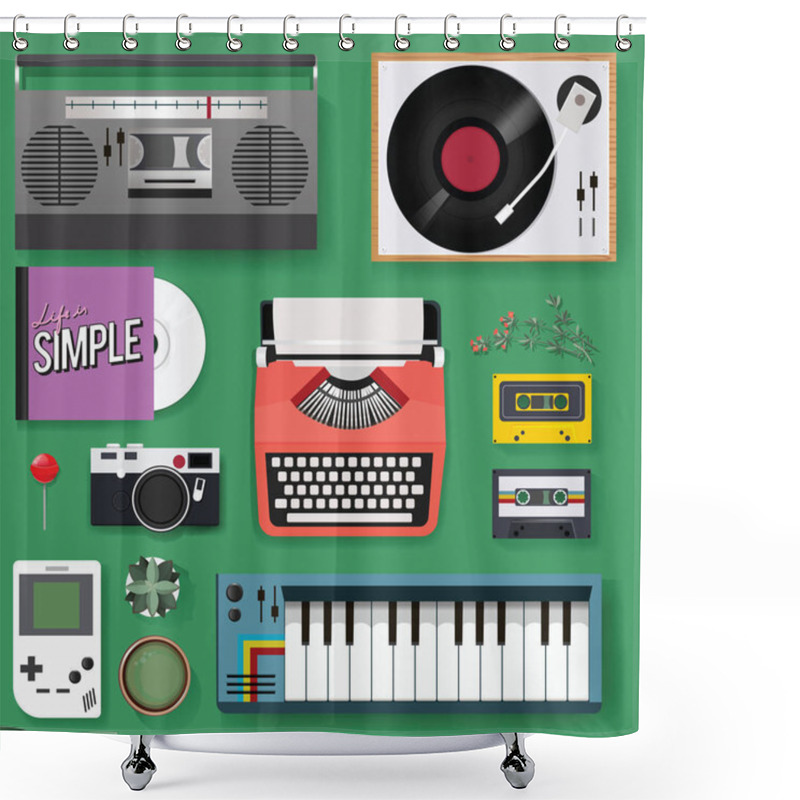 Personality  Retro Music Equipments Shower Curtains