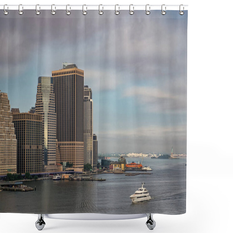 Personality  New York City Harbor. Cityscape In Metropolis City. City Downtown Skyline. Horizon With Architecture. Cityscape Skyline Building Architecture. City Architectural Cityscape With Harbor. Hudson River. Shower Curtains