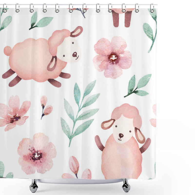 Personality  Cute Sheep With Flowers Shower Curtains