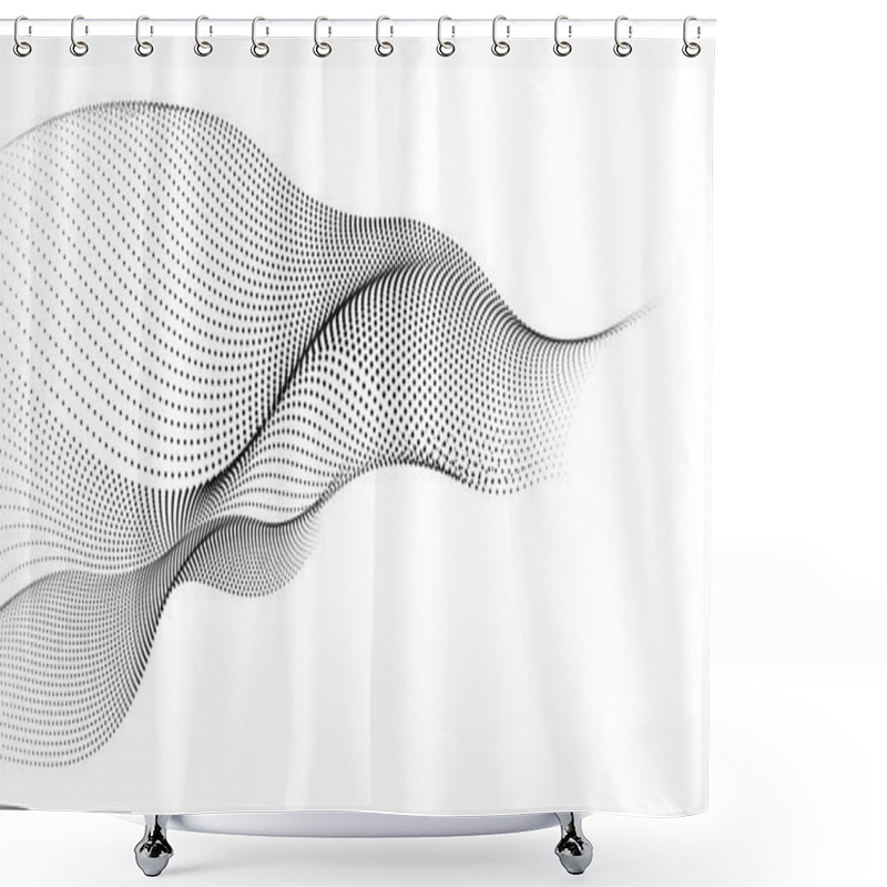 Personality  An Abstract Vector Illustration Of Random Black Dot Particles With Wavy Flowing Curve Shapes Isolated On A White Background For Technology, Science, Music, And Modern. Shower Curtains