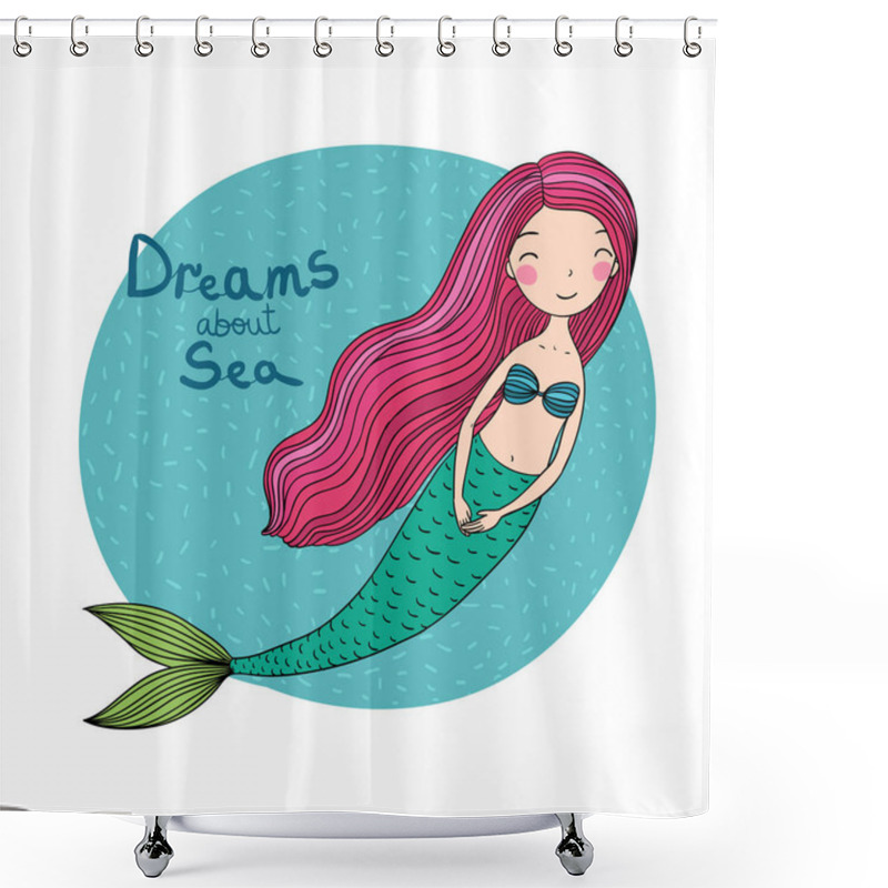 Personality  Beautiful Cute Cartoon Mermaid With Long Hair. Siren. Sea Theme. Shower Curtains