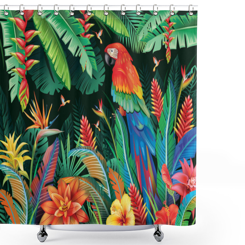 Personality  Tropical Background From Flowers Leaves And Parrot Shower Curtains