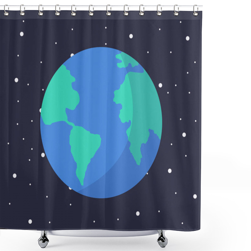 Personality  Cartoon Solar System Planet In Flat Style. Planet Earth On Dark Space With Stars Vector Illustration. Shower Curtains