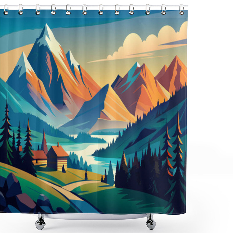 Personality  Natural Landscape Background With Mountains Shower Curtains