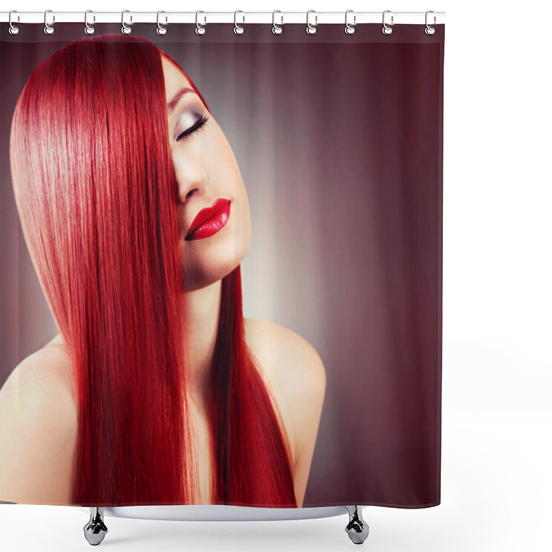 Personality  Beautiful girl with healthy long hair shower curtains