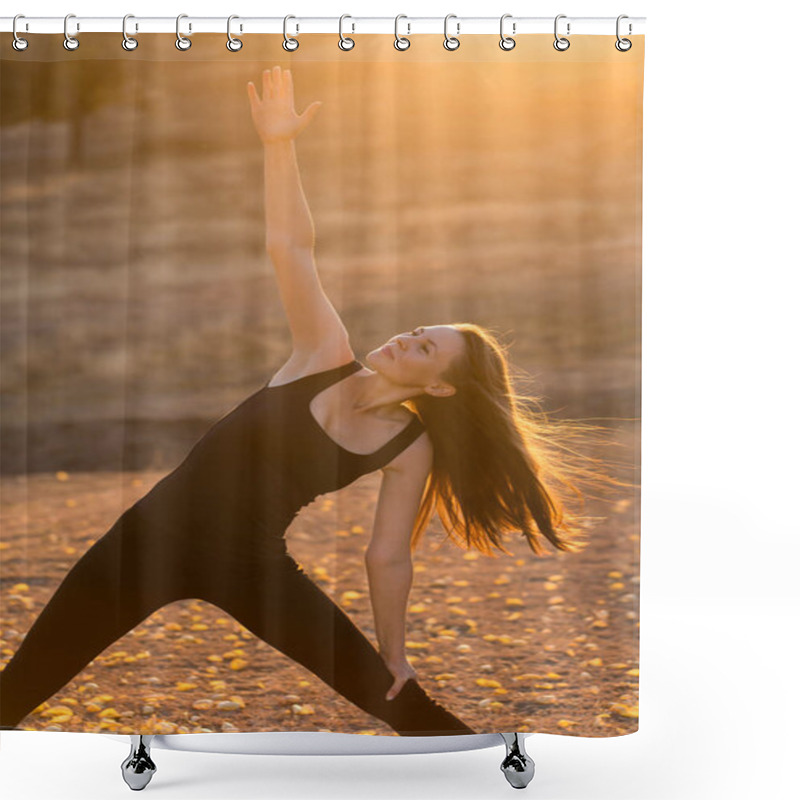 Personality  Young Beautiful Girl Doing Yoga In Nature. Shower Curtains