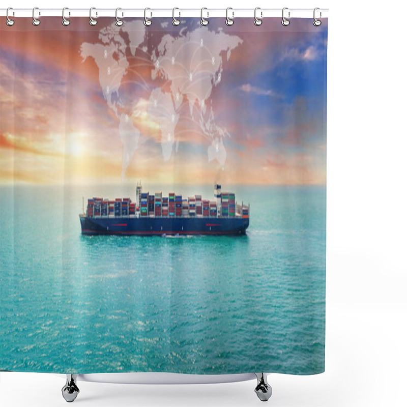 Personality  Aerial View Of A Large Container Cargo Ship In Ocean. Shower Curtains