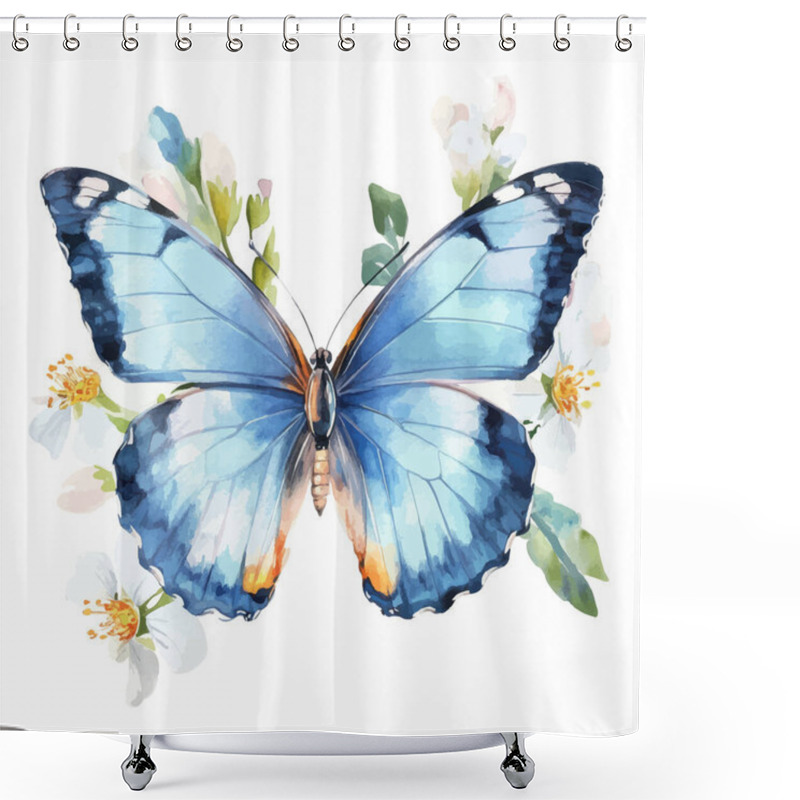 Personality  Vibrant Blue Butterfly With White Floral Accents Shower Curtains