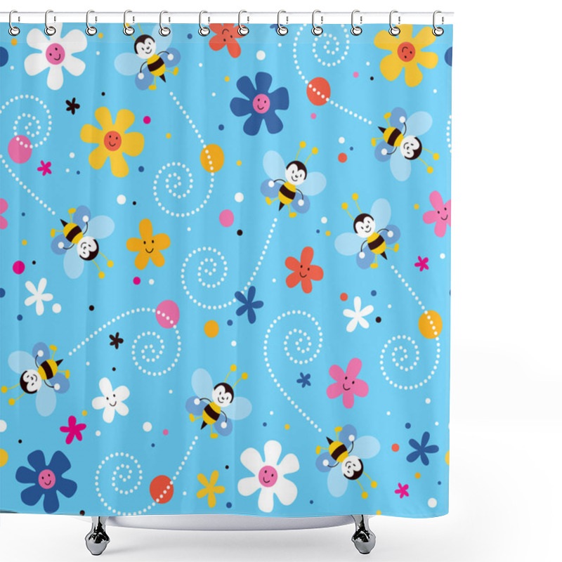 Personality  Bees And Flowers Pattern Shower Curtains