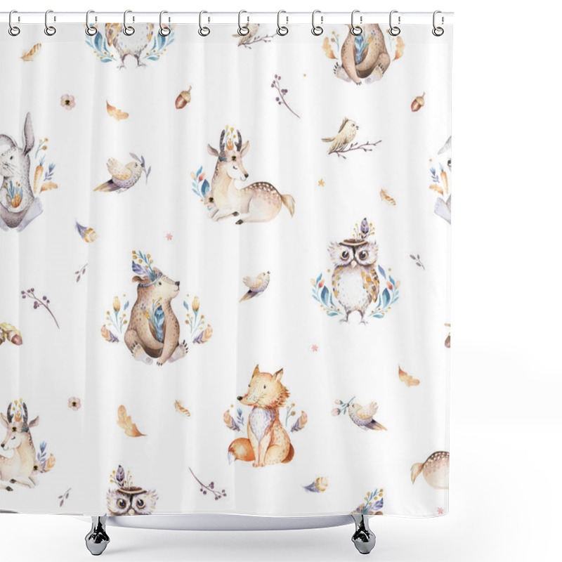 Personality  Baby Animals Nursery Isolated Seamless Pattern For Children Shower Curtains