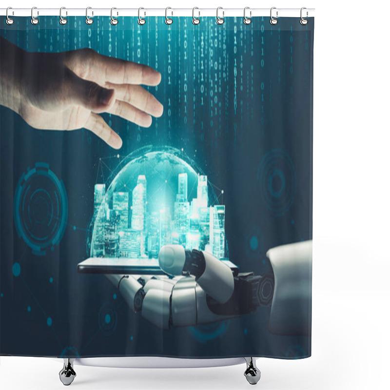 Personality  Futuristic AI Thinking Of Droid Robot Artificial Intelligence Concept Shower Curtains