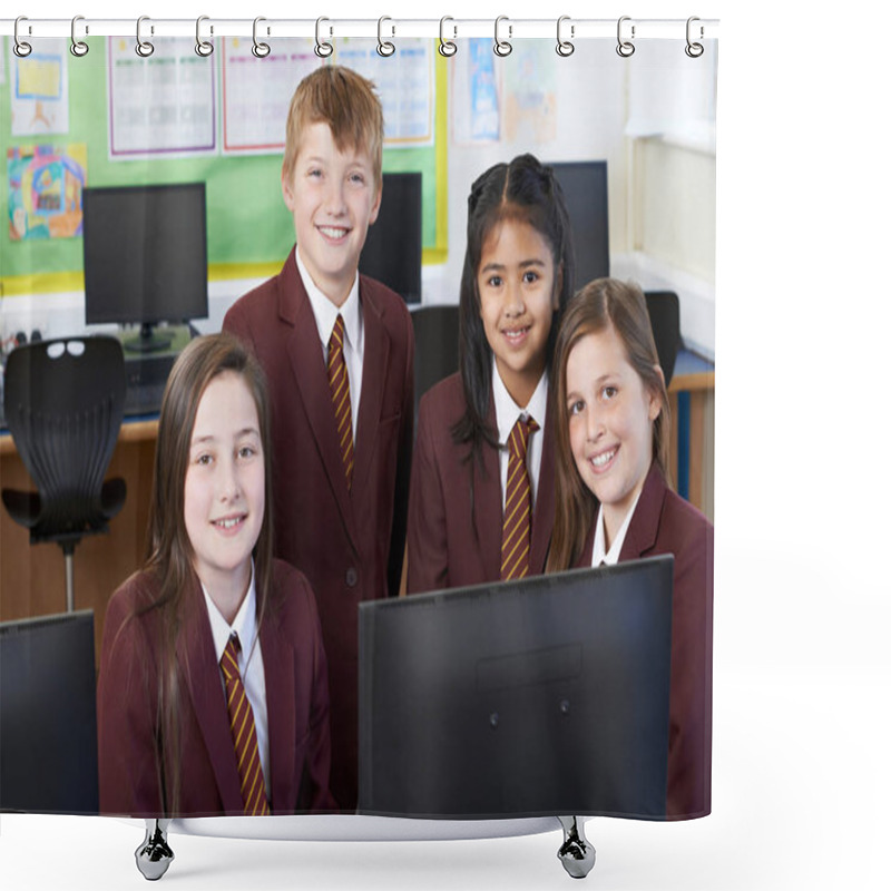 Personality  Portrait Of Elementary School Pupils In Computer Class Shower Curtains