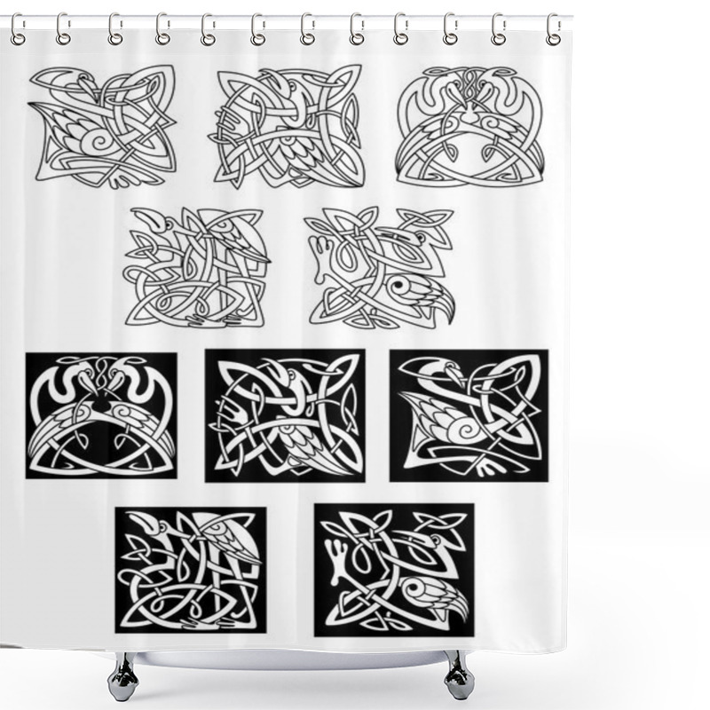 Personality  Heron And Stork Celtic Ornaments Shower Curtains