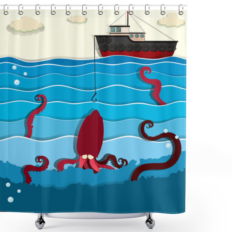 Personality  Giant Octopus And Fishing Boat Shower Curtains