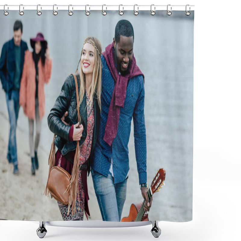 Personality  Young People Having Stroll On Beach Shower Curtains