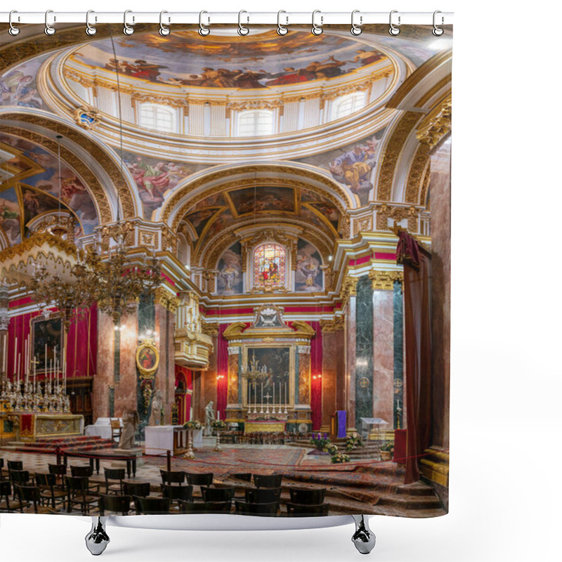 Personality  Mdina, Malta - 22 December, 2023: Interior View Of The Lavish And Ornate St. Paul's Cathedral In The Silent City Of Mdina Shower Curtains