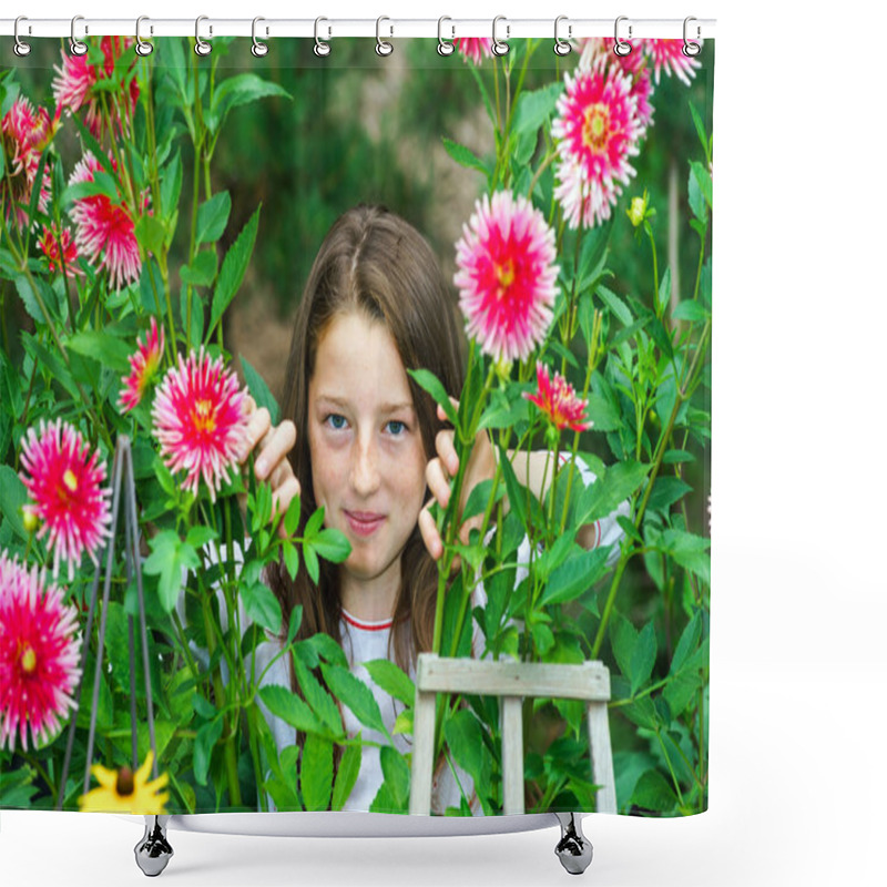 Personality  Teenage Schoolgirl Portrait With Natural Flowers Shower Curtains