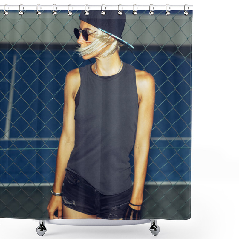 Personality  Stylish Girl On The Football Field. Urban Style Shower Curtains