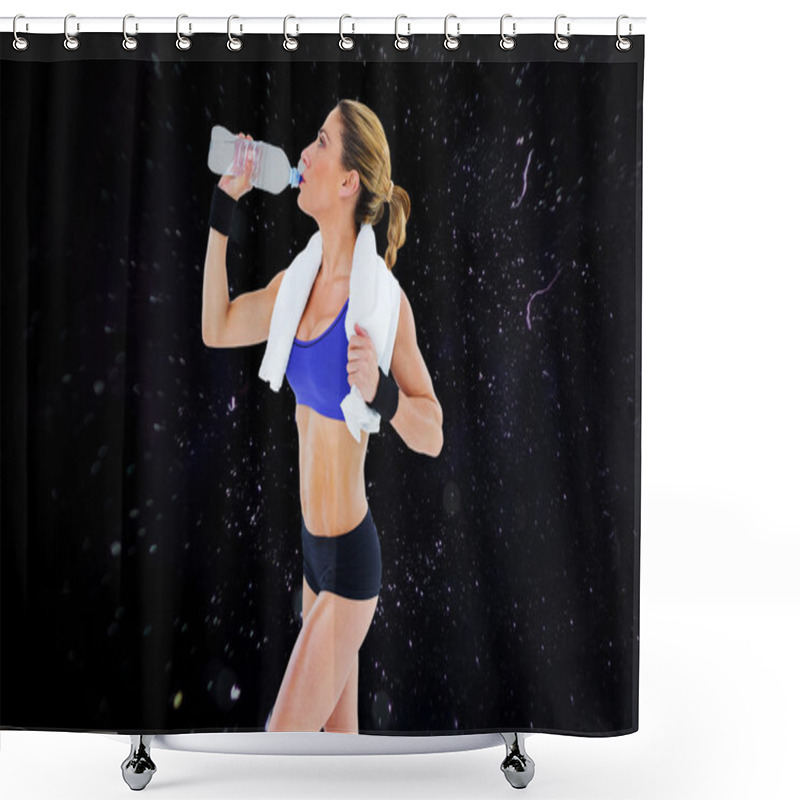 Personality  Strong Blonde Drinking From Water Bottle Shower Curtains