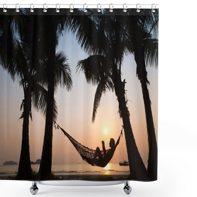 Personality  Sunset In Hammock On The Beach Shower Curtains