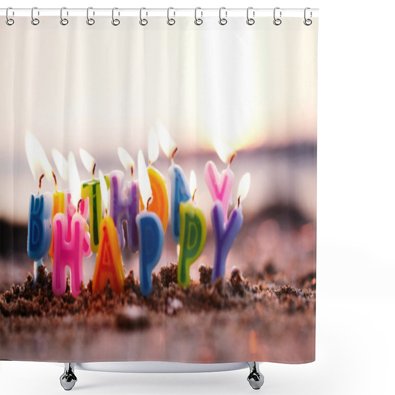 Personality  Birthday Candles Burning On A Seashore Shower Curtains