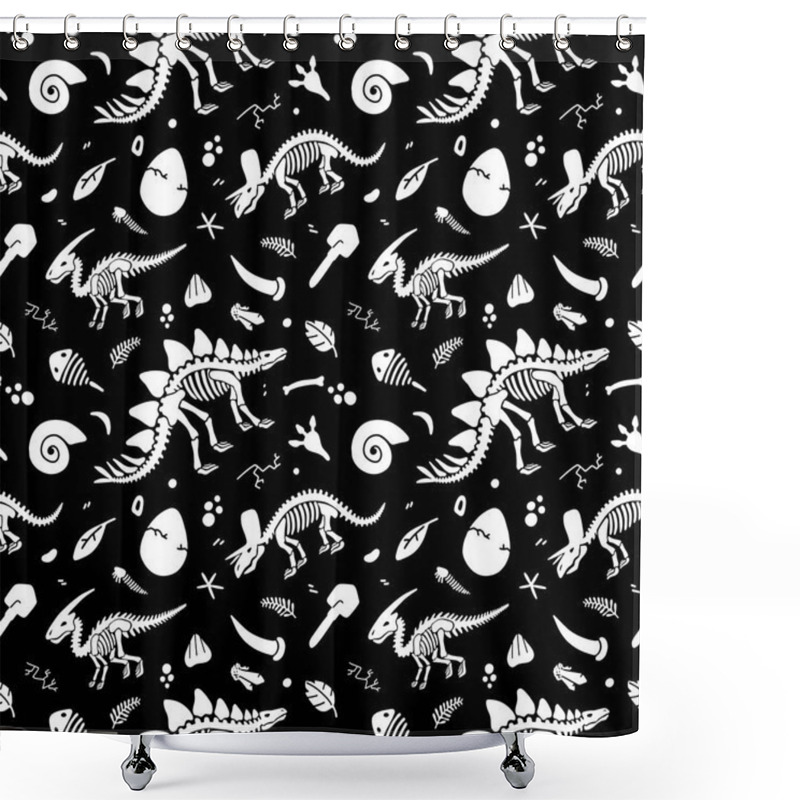 Personality  Dinosaur Skeletons And Fossils. Vector Seamless Pattern.  Shower Curtains