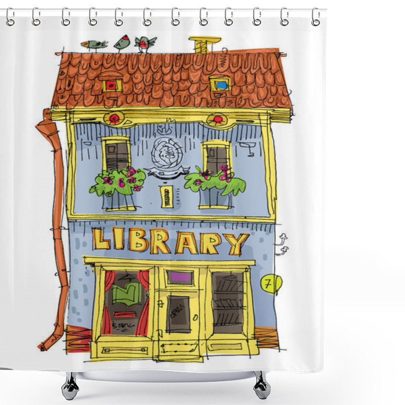 Personality  A Small Ancient Building With A Library Or A Bookstore On The First Floor. Cartoon Shower Curtains