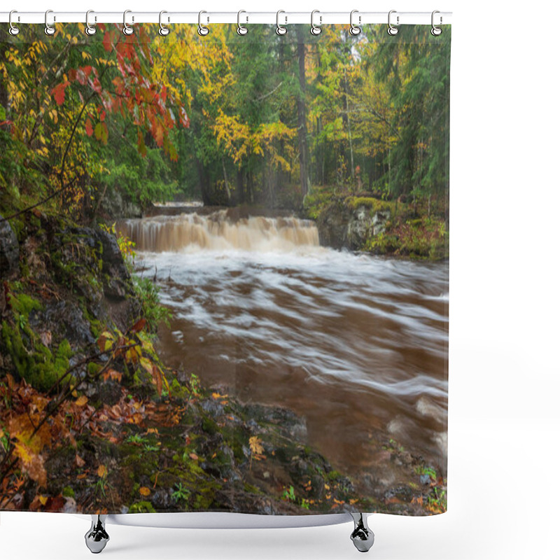 Personality  Slate River Falls, On The Slate River, Surrounded By Autumns Vivid Colors In The Upper Peninsula Of Michigan Shower Curtains