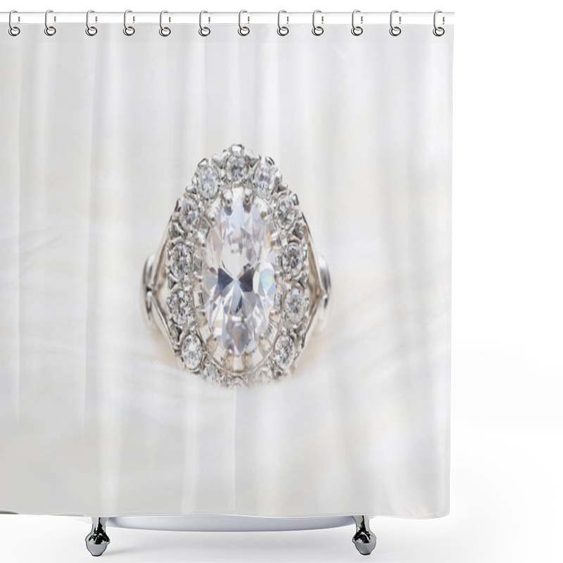 Personality  Diamond Ring On White Fabric Background Shower Curtains