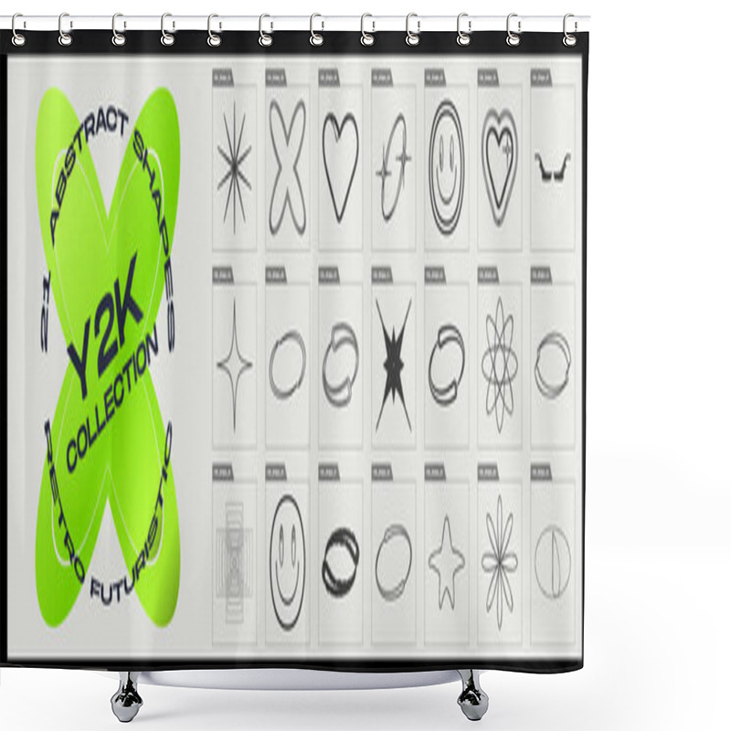 Personality  Retrofuturistic Y2k Geometry Design Elements Collection. Collection Of Abstract Graphic Geometric Symbols. Abstract Bauhaus Forms. Isolated On Background. Vector Illustration Shower Curtains